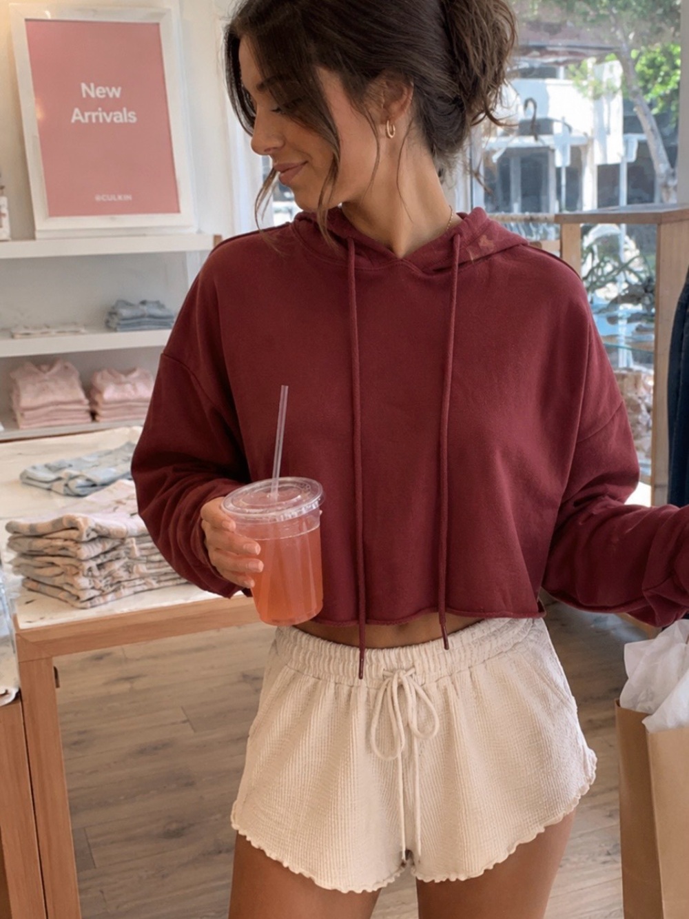 ALO Yoga Cropped Hoodie in Wine Red No Size Tags